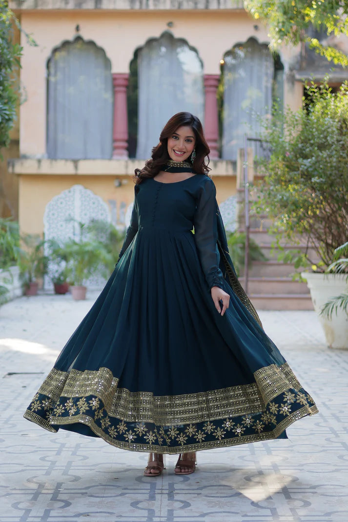 WEDDING SPECIAL FAUX BLOOMING GEORGETTE SEQUINS EMBROIDERD GOWN WITH DUPATTA(WD57) (02)