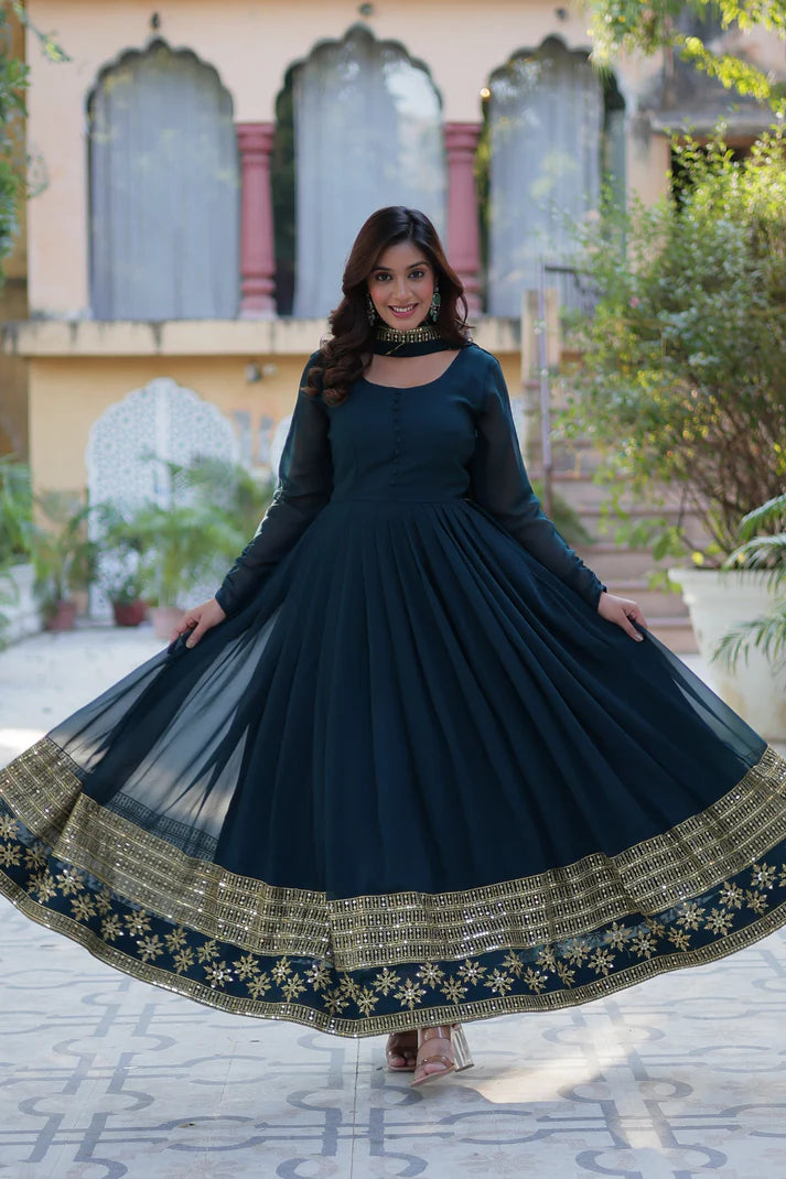 WEDDING SPECIAL FAUX BLOOMING GEORGETTE SEQUINS EMBROIDERD GOWN WITH DUPATTA(WD57) (02)