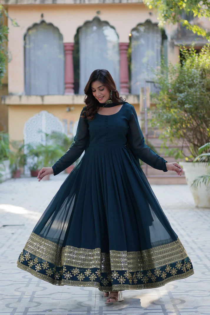 WEDDING SPECIAL FAUX BLOOMING GEORGETTE SEQUINS EMBROIDERD GOWN WITH DUPATTA(WD57) (02)