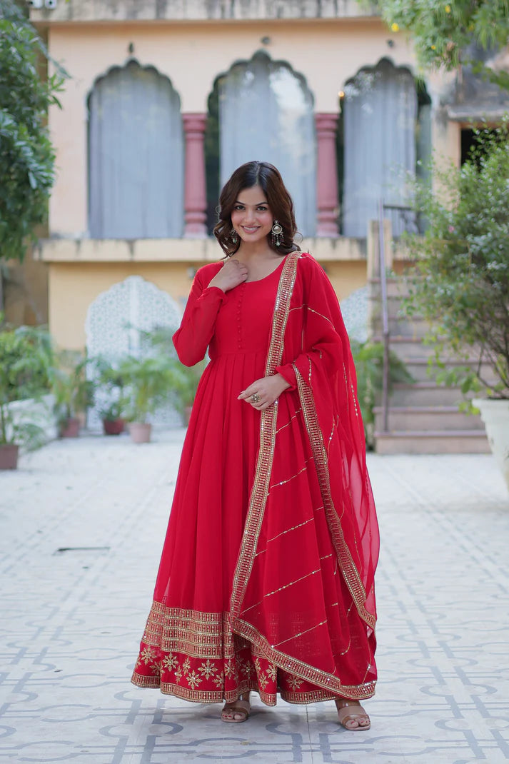 WEDDING SPECIAL FAUX BLOOMING GEORGETTE SEQUINS EMBROIDERD GOWN WITH DUPATTA(WD57) (01)