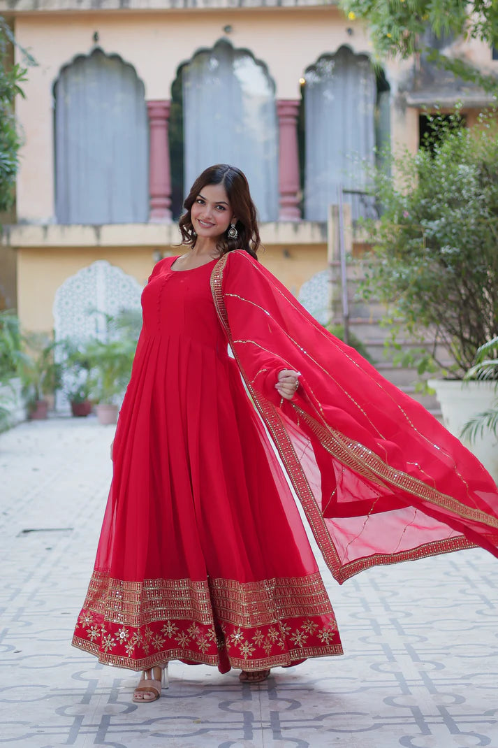 WEDDING SPECIAL FAUX BLOOMING GEORGETTE SEQUINS EMBROIDERD GOWN WITH DUPATTA(WD57) (01)