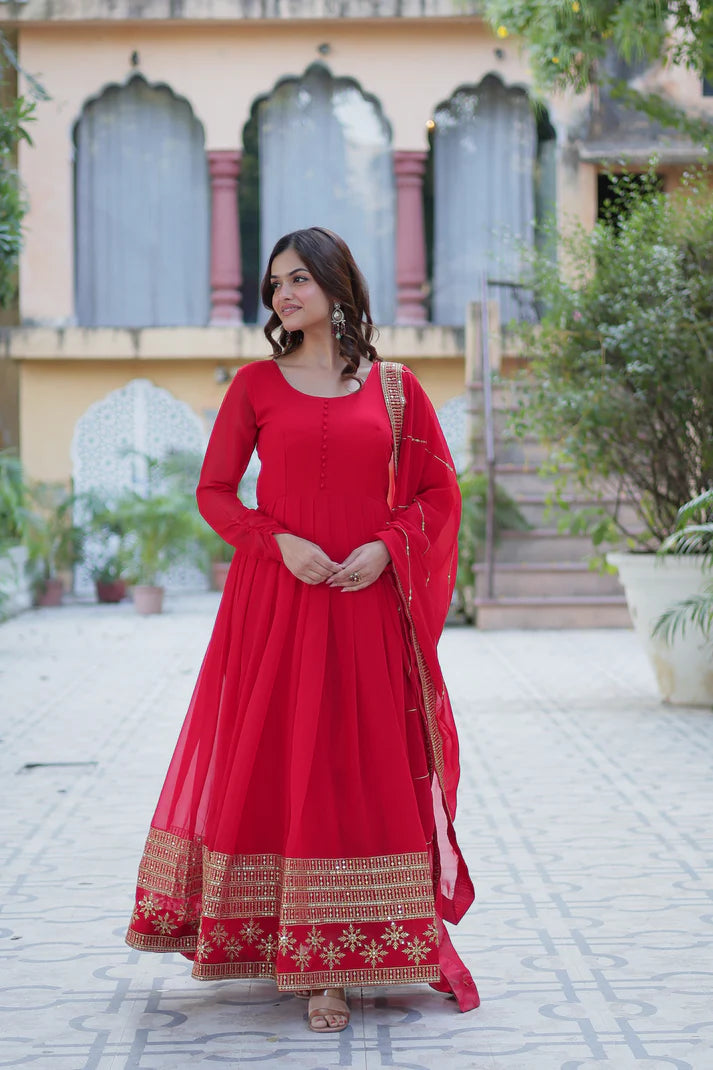 WEDDING SPECIAL FAUX BLOOMING GEORGETTE SEQUINS EMBROIDERD GOWN WITH DUPATTA(WD57) (01)