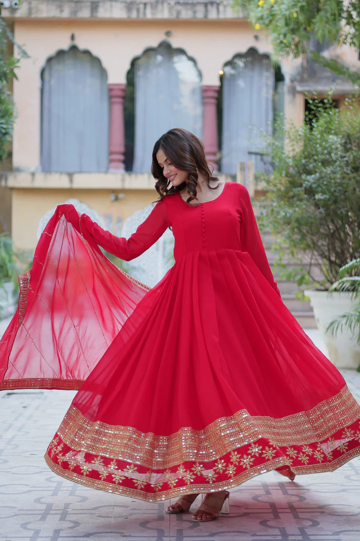 WEDDING SPECIAL FAUX BLOOMING GEORGETTE SEQUINS EMBROIDERD GOWN WITH DUPATTA(WD57) (01)