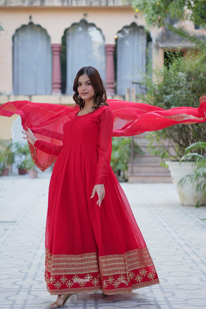 WEDDING SPECIAL FAUX BLOOMING GEORGETTE SEQUINS EMBROIDERD GOWN WITH DUPATTA(WD57) (01)