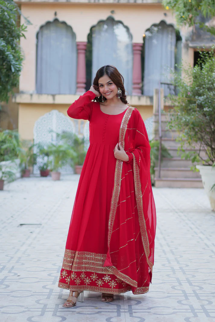 WEDDING SPECIAL FAUX BLOOMING GEORGETTE SEQUINS EMBROIDERD GOWN WITH DUPATTA(WD57) (01)