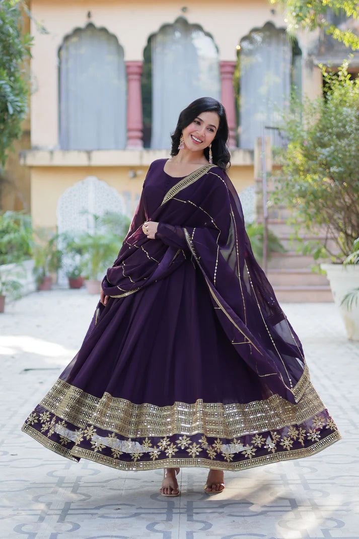 WEDDING SPECIAL FAUX BLOOMING GEORGETTE SEQUINS EMBROIDERD GOWN WITH DUPATTA(WD57)