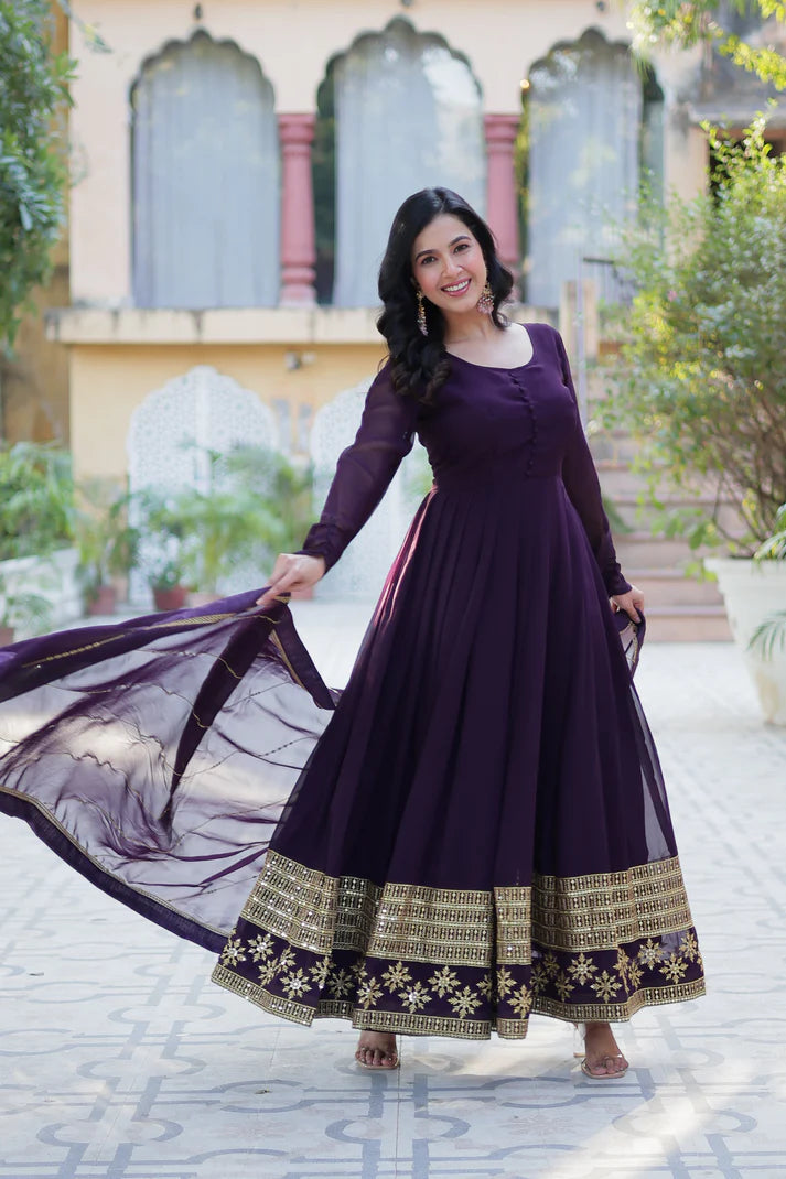 WEDDING SPECIAL FAUX BLOOMING GEORGETTE SEQUINS EMBROIDERD GOWN WITH DUPATTA(WD57)