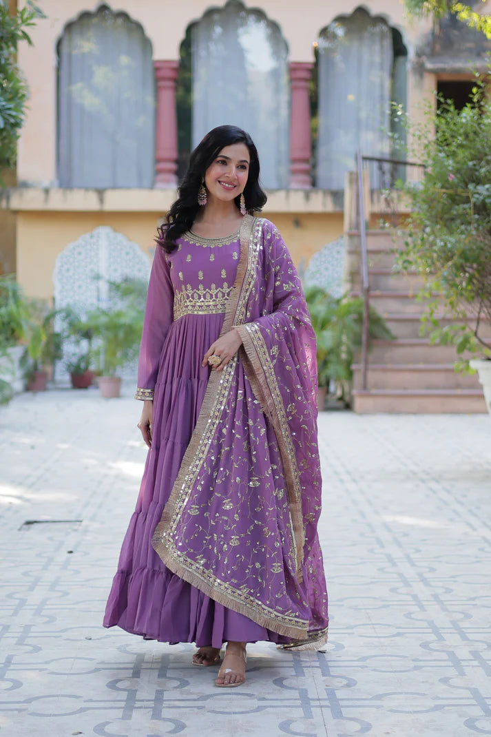 WEDDING SPECIAL STAR GEORGETTE ZARI SEQUINS EMBROIDERED GOWN WITH DUPATTA (WD56)
