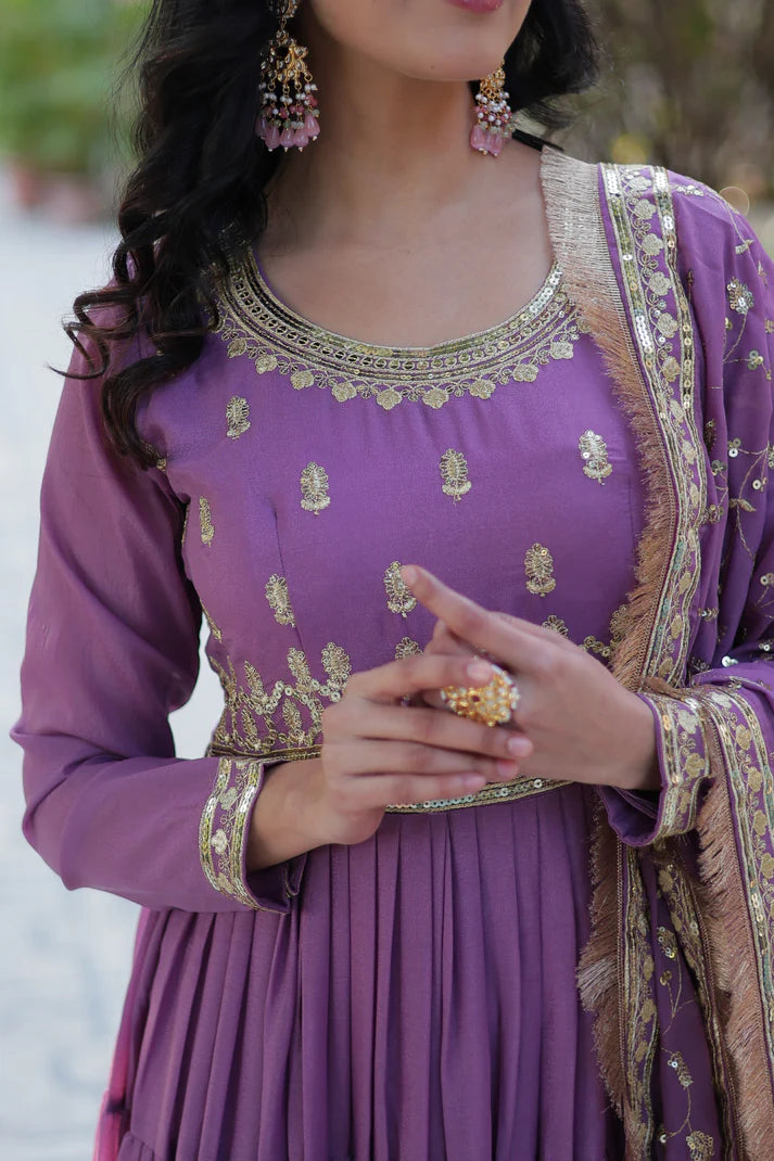 WEDDING SPECIAL STAR GEORGETTE ZARI SEQUINS EMBROIDERED GOWN WITH DUPATTA (WD56)
