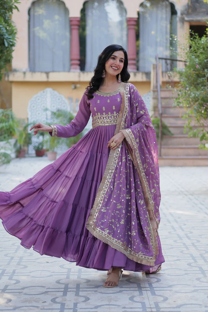 WEDDING SPECIAL STAR GEORGETTE ZARI SEQUINS EMBROIDERED GOWN WITH DUPATTA (WD56)