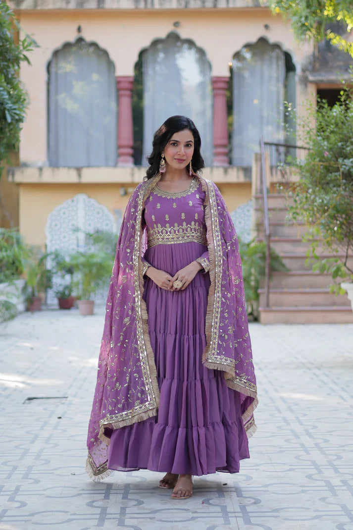 WEDDING SPECIAL STAR GEORGETTE ZARI SEQUINS EMBROIDERED GOWN WITH DUPATTA (WD56)