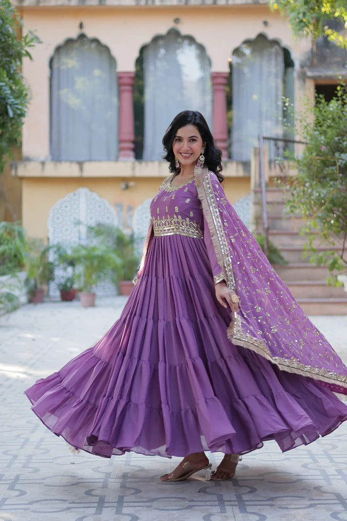 WEDDING SPECIAL STAR GEORGETTE ZARI SEQUINS EMBROIDERED GOWN WITH DUPATTA (WD56)