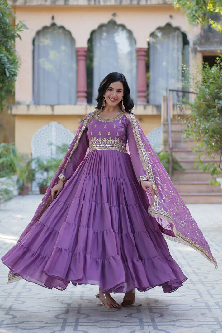 WEDDING SPECIAL STAR GEORGETTE ZARI SEQUINS EMBROIDERED GOWN WITH DUPATTA (WD56)
