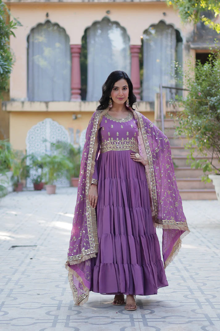 WEDDING SPECIAL STAR GEORGETTE ZARI SEQUINS EMBROIDERED GOWN WITH DUPATTA (WD56)