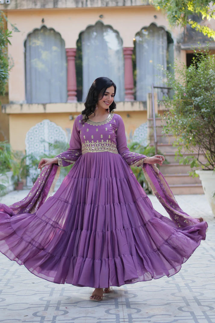 WEDDING SPECIAL STAR GEORGETTE ZARI SEQUINS EMBROIDERED GOWN WITH DUPATTA (WD56)