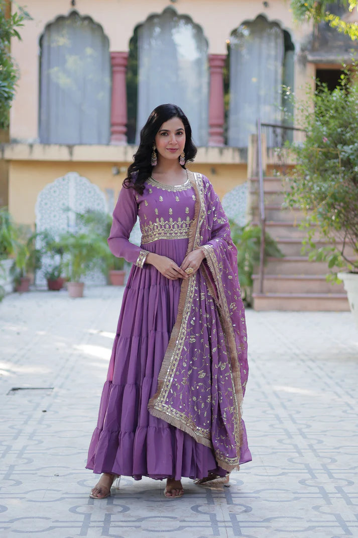 WEDDING SPECIAL STAR GEORGETTE ZARI SEQUINS EMBROIDERED GOWN WITH DUPATTA (WD56)