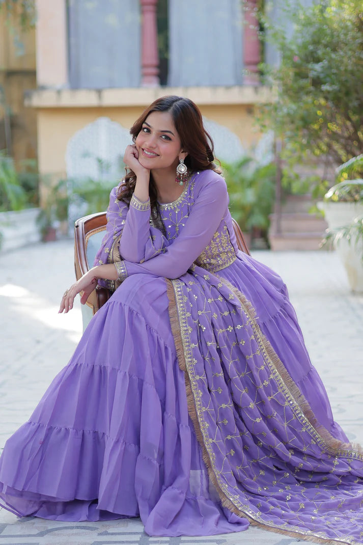 WEDDING SPECIAL STAR GEORGETTE ZARI SEQUINS EMBROIDERED GOWN WITH DUPATTA (WD56) (01)
