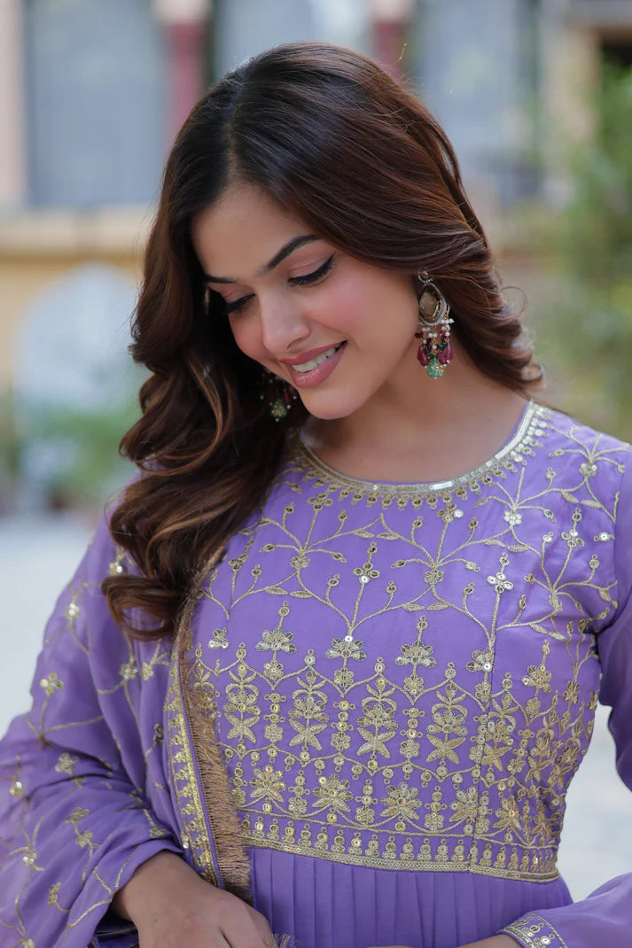 WEDDING SPECIAL STAR GEORGETTE ZARI SEQUINS EMBROIDERED GOWN WITH DUPATTA (WD56) (01)