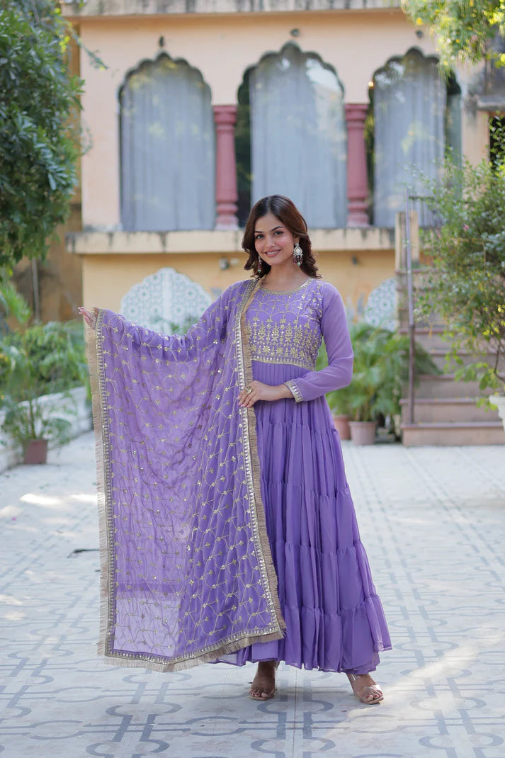 WEDDING SPECIAL STAR GEORGETTE ZARI SEQUINS EMBROIDERED GOWN WITH DUPATTA (WD56) (01)
