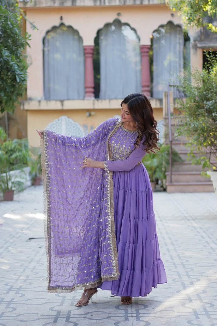 WEDDING SPECIAL STAR GEORGETTE ZARI SEQUINS EMBROIDERED GOWN WITH DUPATTA (WD56) (01)