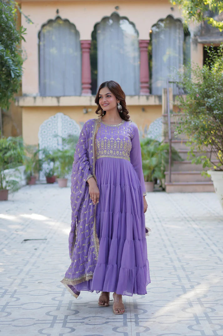 WEDDING SPECIAL STAR GEORGETTE ZARI SEQUINS EMBROIDERED GOWN WITH DUPATTA (WD56) (01)