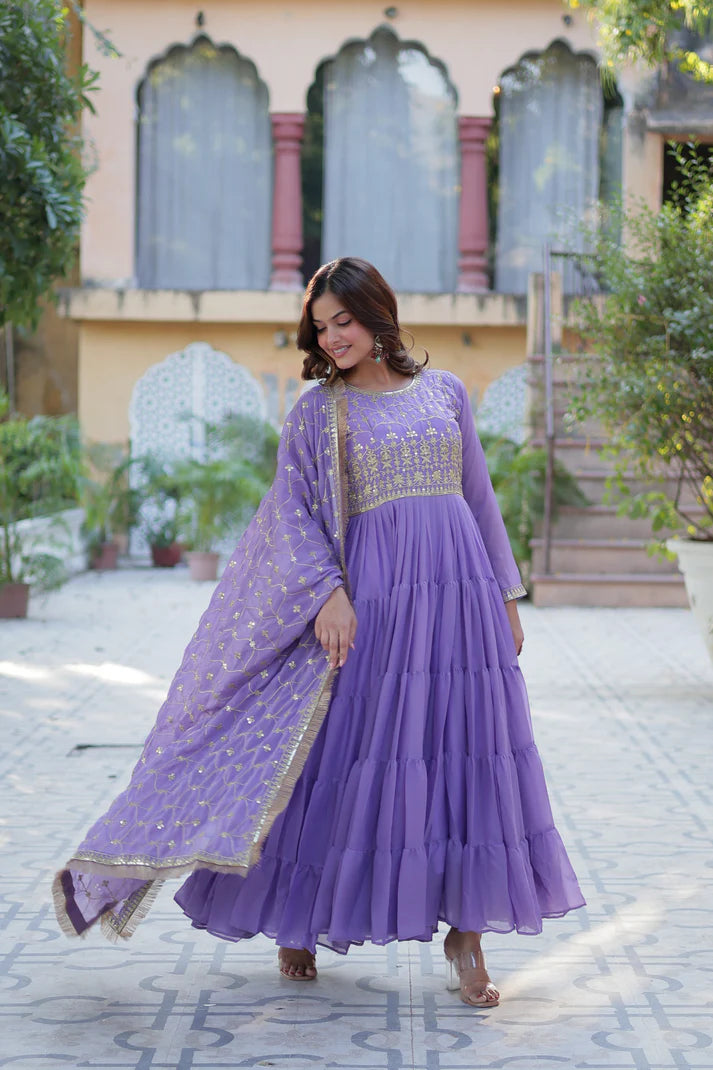 WEDDING SPECIAL STAR GEORGETTE ZARI SEQUINS EMBROIDERED GOWN WITH DUPATTA (WD56) (01)
