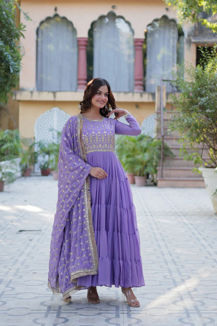 WEDDING SPECIAL STAR GEORGETTE ZARI SEQUINS EMBROIDERED GOWN WITH DUPATTA (WD56) (01)