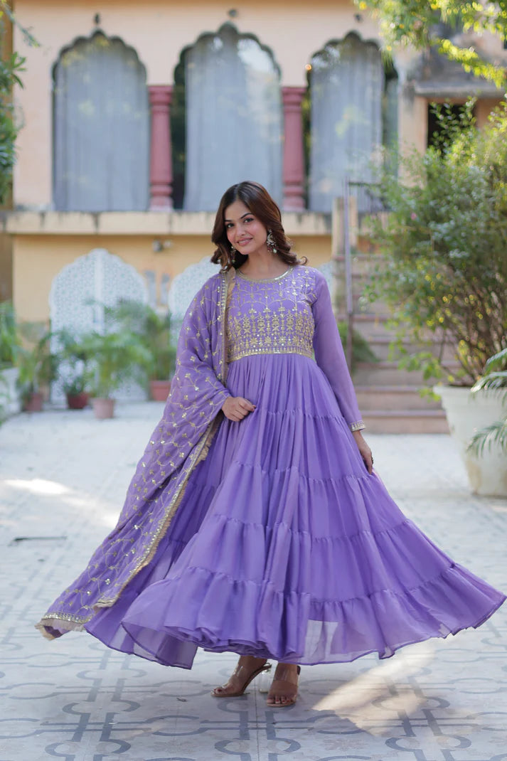 WEDDING SPECIAL STAR GEORGETTE ZARI SEQUINS EMBROIDERED GOWN WITH DUPATTA (WD56) (01)