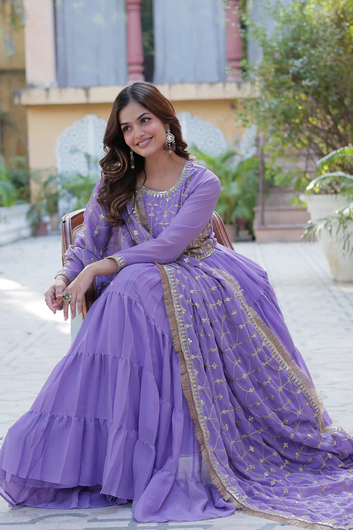 WEDDING SPECIAL STAR GEORGETTE ZARI SEQUINS EMBROIDERED GOWN WITH DUPATTA (WD56) (01)