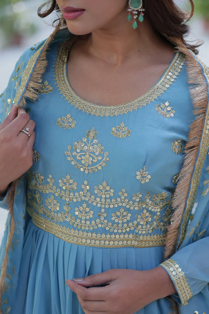 WEDDING SPECIAL STAR GEORGETTE ZARI SEQUINS EMBROIDERED GOWN WITH DUPATTA (WD56) (02)
