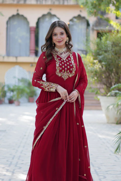 WEDDING SPECIAL BLOOMING GEORGETTE RICH SEQUANCE EMBROIDERED GOWN WITH DUPATTA(WD08) (01)