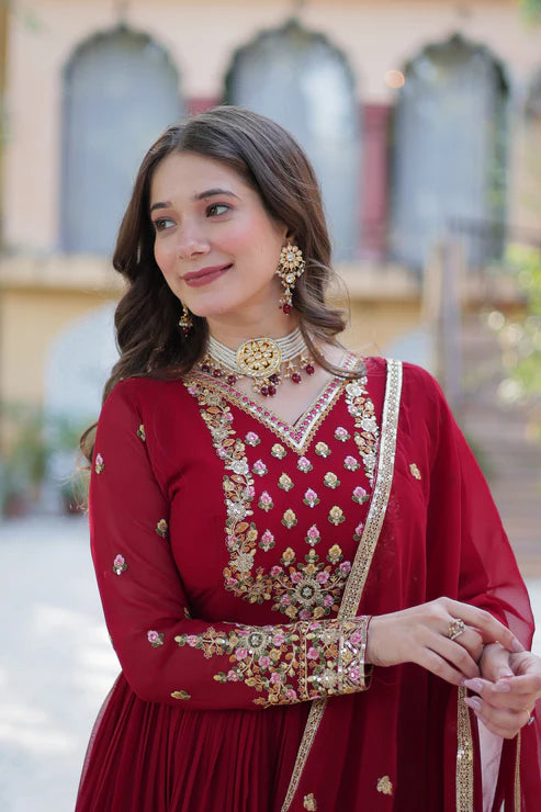 WEDDING SPECIAL BLOOMING GEORGETTE RICH SEQUANCE EMBROIDERED GOWN WITH DUPATTA(WD08) (01)