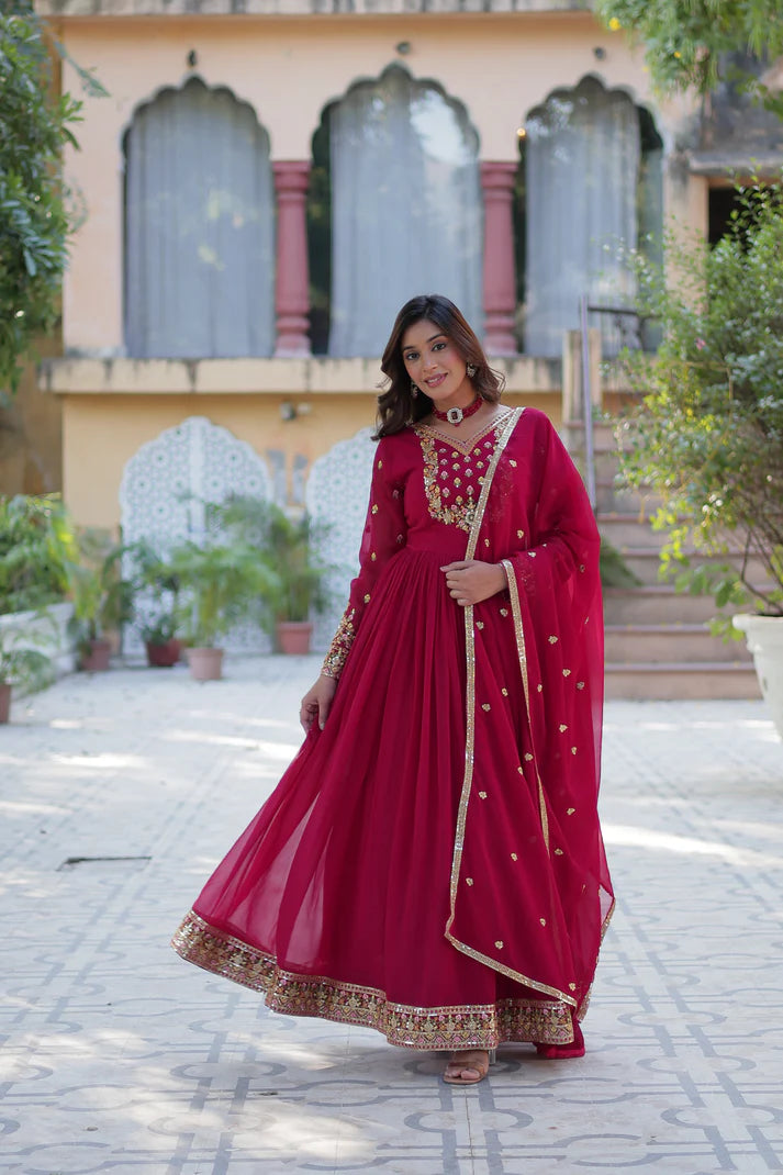 WEDDING SPECIAL BLOOMING GEORGETTE RICH SEQUANCE EMBROIDERED GOWN WITH DUPATTA(WD08)