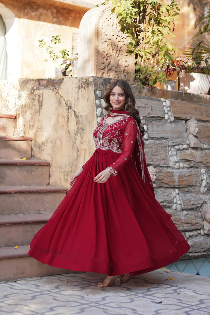 FAUX BLOOMING SEQUANCE EMBROIDERED GOWN WITH DUPATTA(WD80)