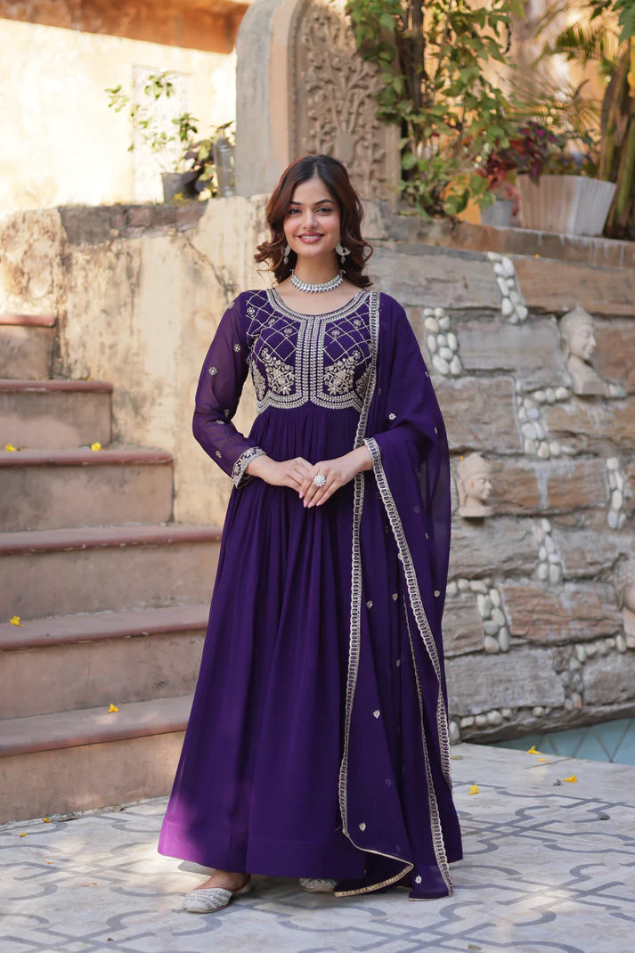 FAUX BLOOMING SEQUANCE EMBROIDERED GOWN WITH DUPATTA(WD80) (01)