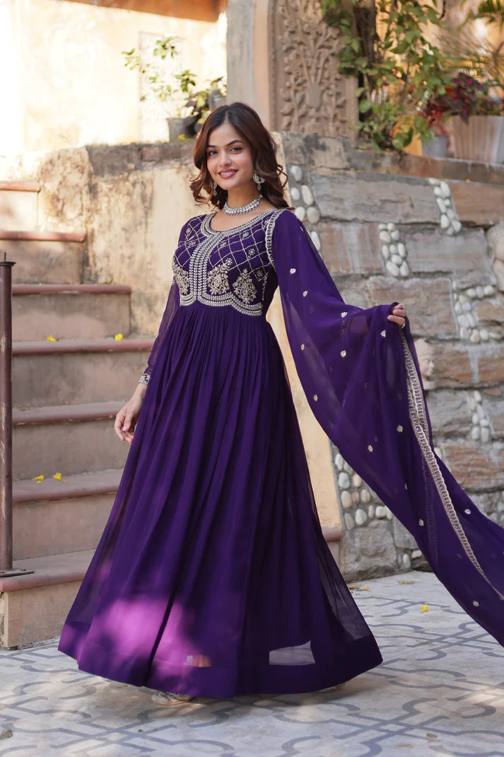 FAUX BLOOMING SEQUANCE EMBROIDERED GOWN WITH DUPATTA(WD80) (01)