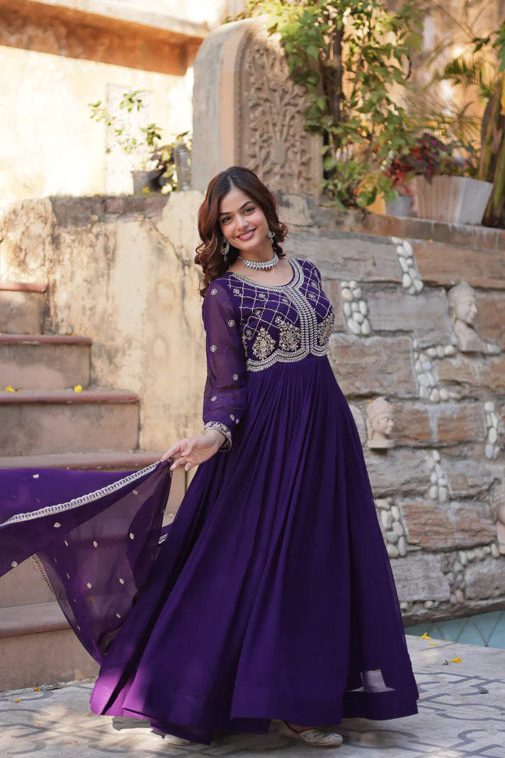 FAUX BLOOMING SEQUANCE EMBROIDERED GOWN WITH DUPATTA(WD80) (01)