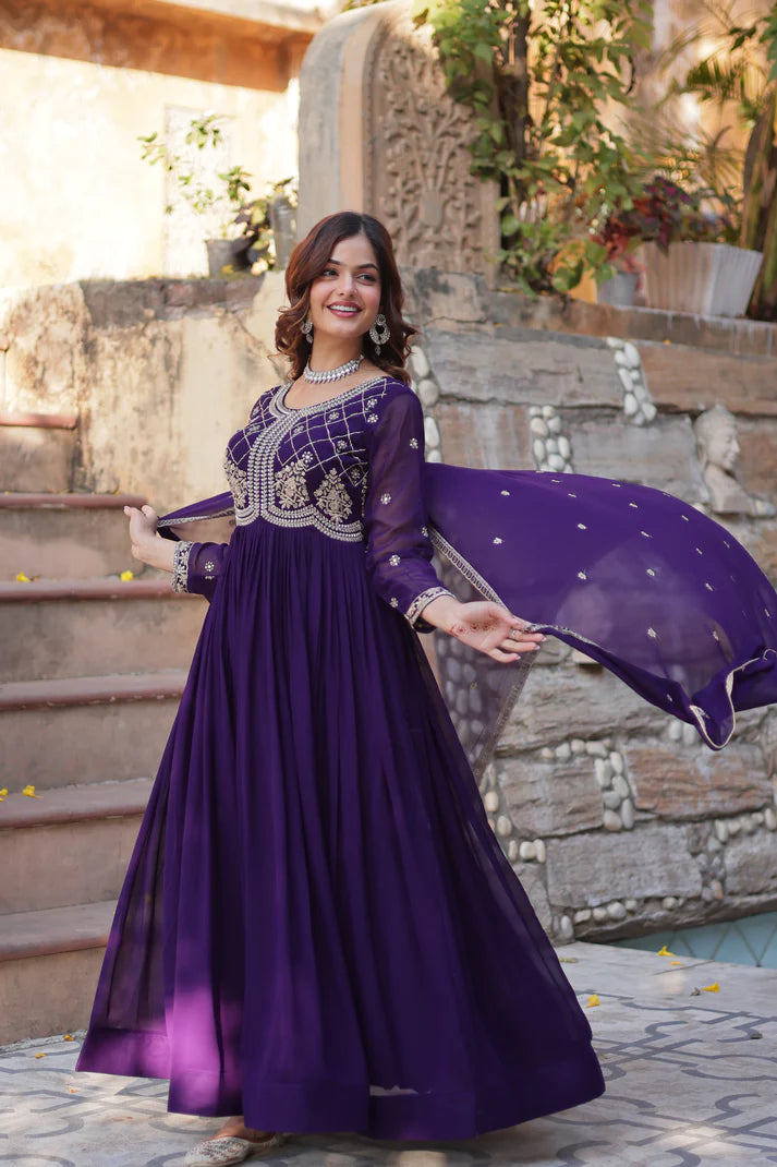 FAUX BLOOMING SEQUANCE EMBROIDERED GOWN WITH DUPATTA(WD80) (01)