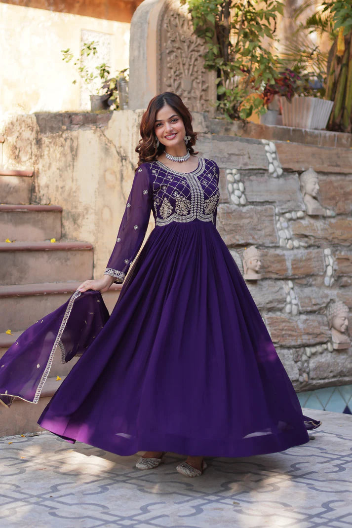 FAUX BLOOMING SEQUANCE EMBROIDERED GOWN WITH DUPATTA(WD80) (01)