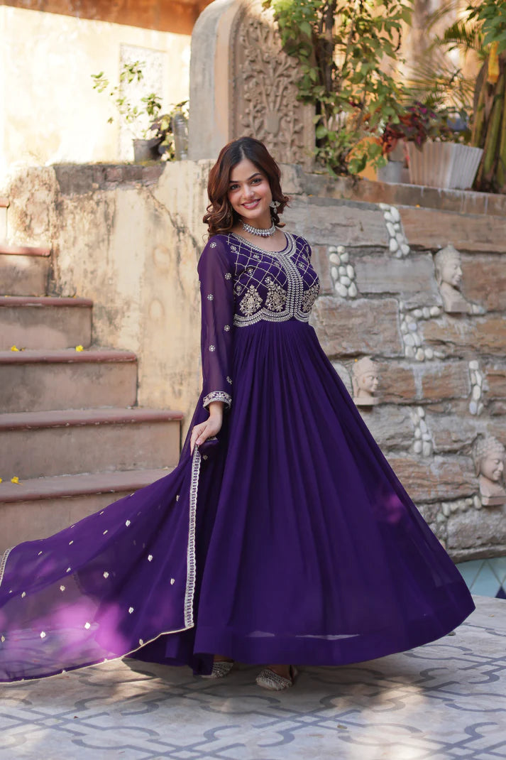 FAUX BLOOMING SEQUANCE EMBROIDERED GOWN WITH DUPATTA(WD80) (01)