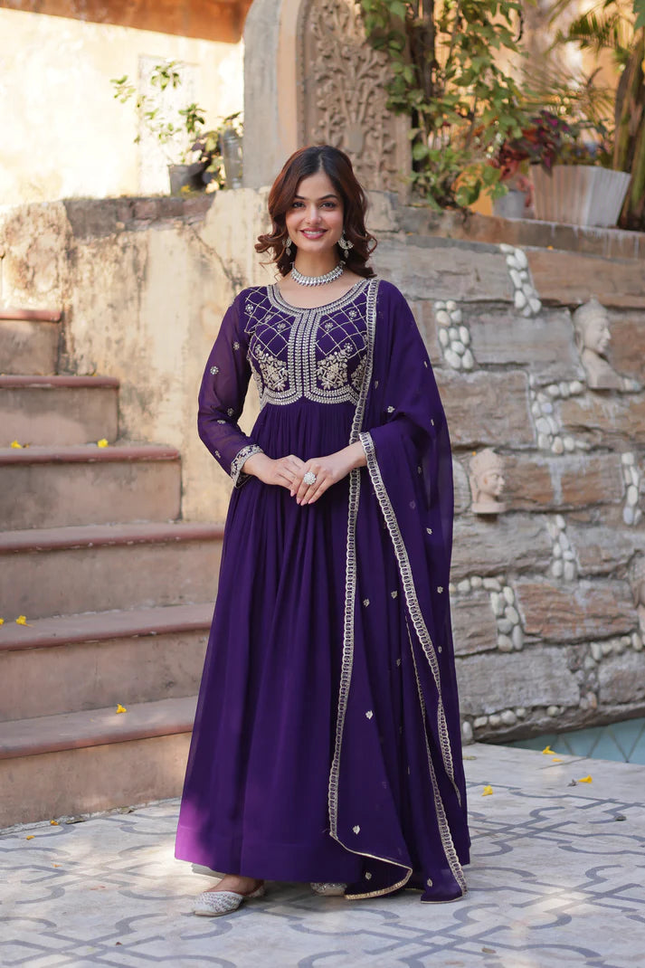 FAUX BLOOMING SEQUANCE EMBROIDERED GOWN WITH DUPATTA(WD80) (01)
