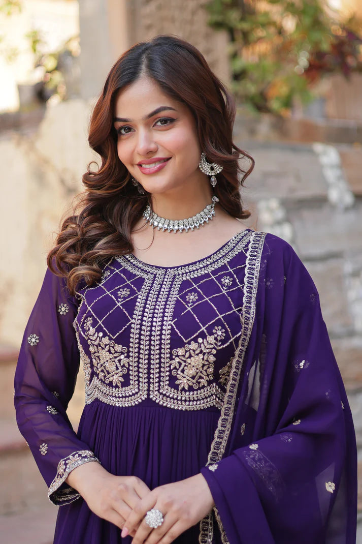 FAUX BLOOMING SEQUANCE EMBROIDERED GOWN WITH DUPATTA(WD80) (01)