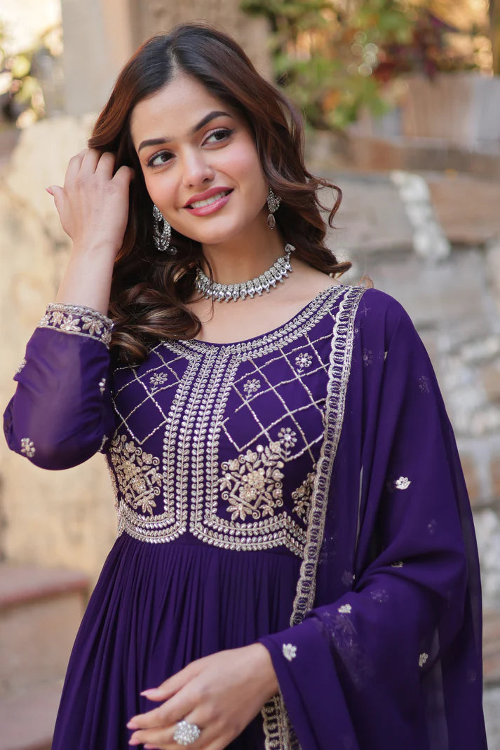 FAUX BLOOMING SEQUANCE EMBROIDERED GOWN WITH DUPATTA(WD80) (01)