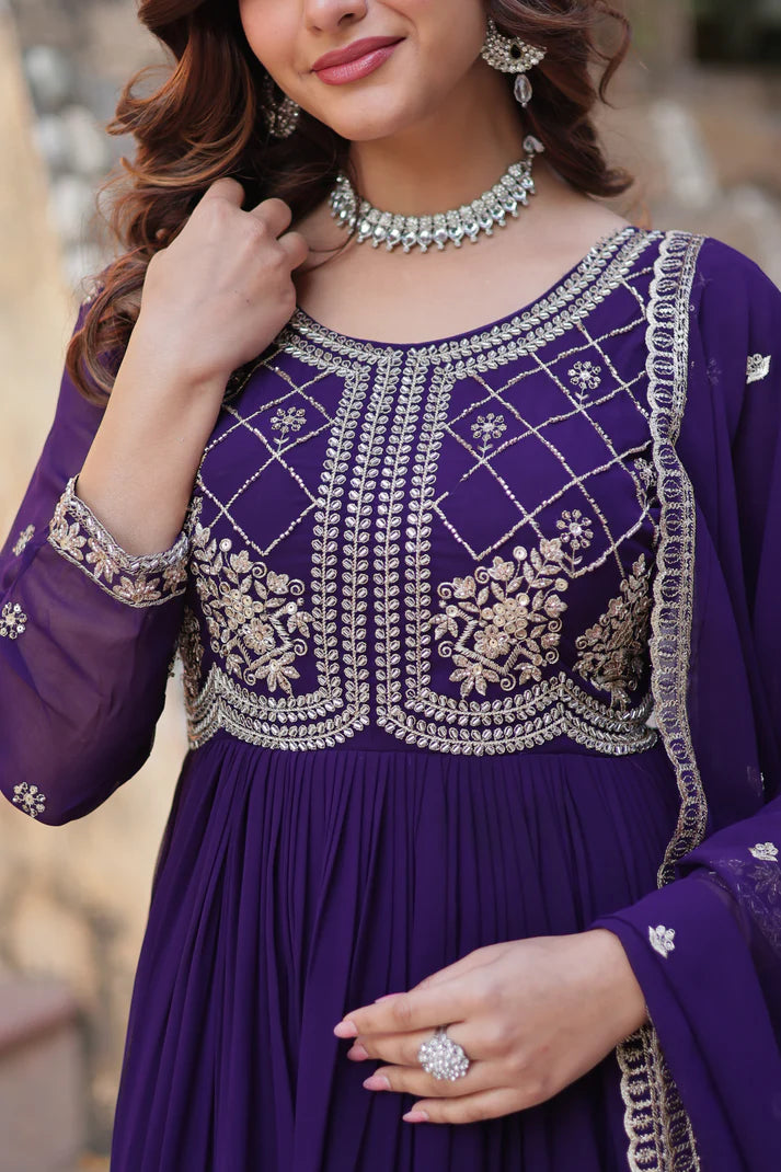FAUX BLOOMING SEQUANCE EMBROIDERED GOWN WITH DUPATTA(WD80) (01)