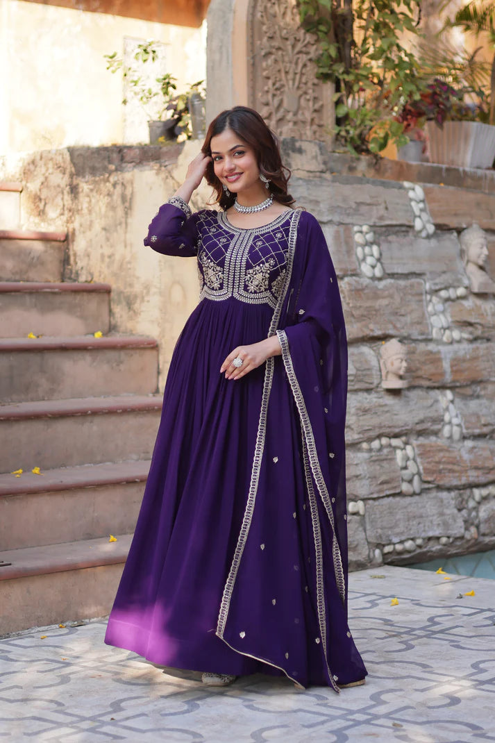 FAUX BLOOMING SEQUANCE EMBROIDERED GOWN WITH DUPATTA(WD80) (01)