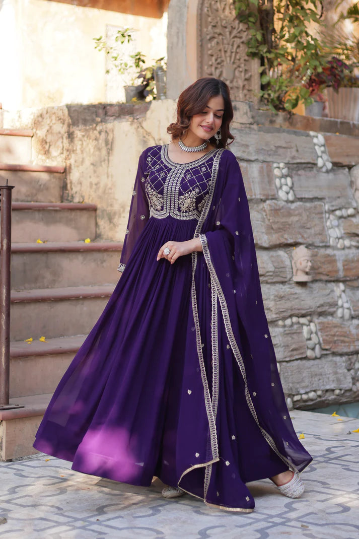 FAUX BLOOMING SEQUANCE EMBROIDERED GOWN WITH DUPATTA(WD80) (01)