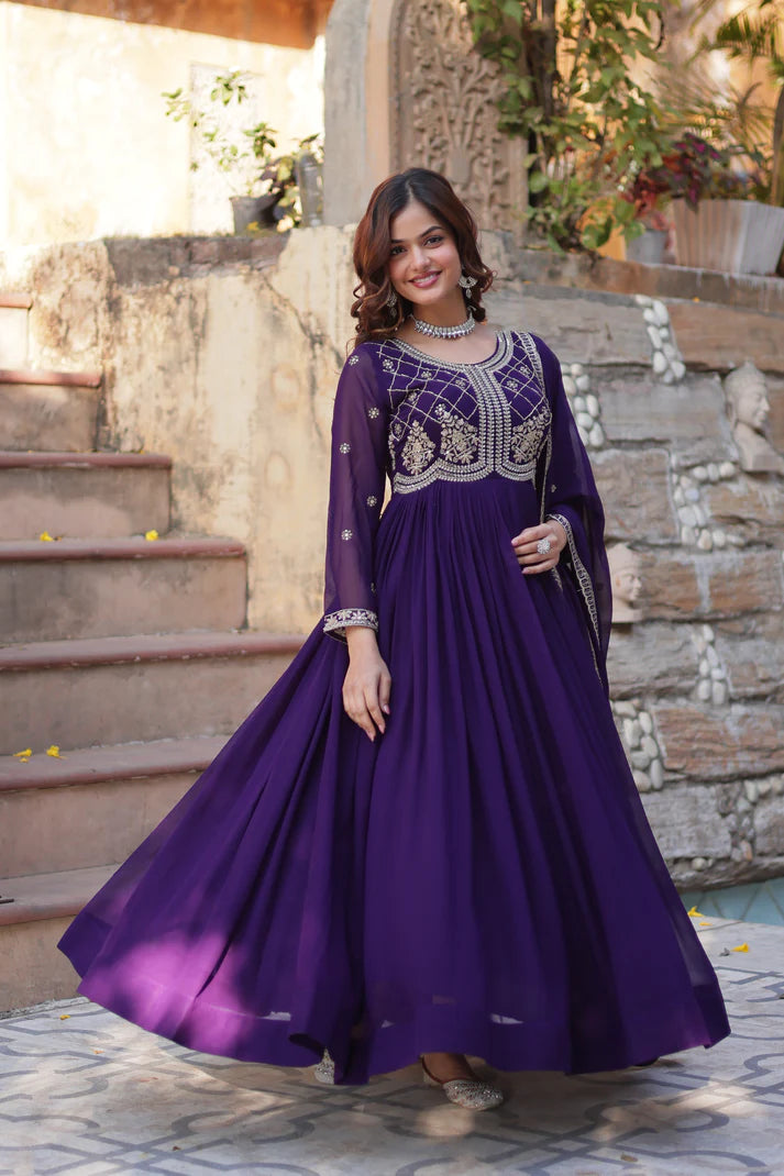 FAUX BLOOMING SEQUANCE EMBROIDERED GOWN WITH DUPATTA(WD80) (01)