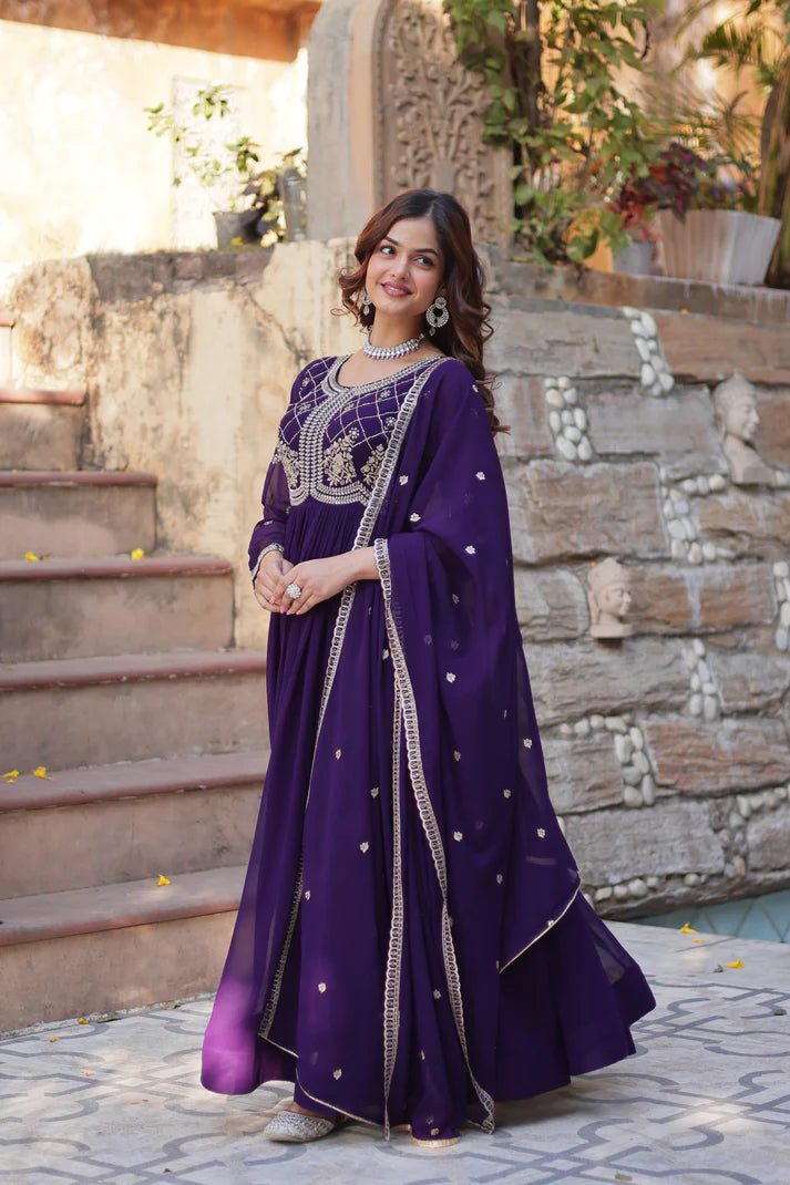 FAUX BLOOMING SEQUANCE EMBROIDERED GOWN WITH DUPATTA(WD80) (01)