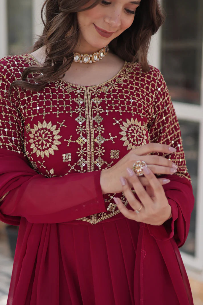 BLOOMING GEORGETTE EMBROIDERED GOWN WITH DUPATTA(WD98)