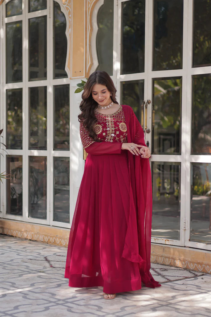BLOOMING GEORGETTE EMBROIDERED GOWN WITH DUPATTA(WD98)